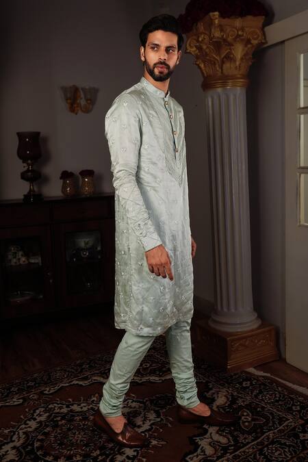 Yajy By Aditya Jain Blue Churidar Stretch Cotton, Kurta Silk Thread Tej Set Online at Aza Fashions Yajy By Aditya Jain_Blue Churidar Stretch Cotton, Kurta Silk Thread Tej Set _Online_at_Aza_Fashions