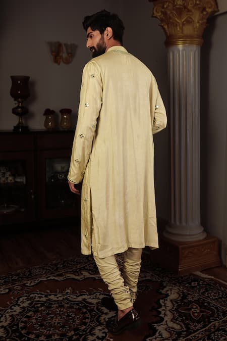 Shop Yajy By Aditya Jain Green Churidar Stretch Cotton, Kurta Silk Mirror Bal Set at Aza Fashions Shop_Yajy By Aditya Jain_Green Churidar Stretch Cotton, Kurta Silk Mirror Bal Set _at_Aza_Fashions