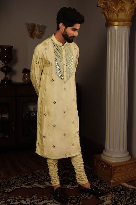 Yajy By Aditya Jain Green Churidar Stretch Cotton, Kurta Silk Mirror Bal Set Online at Aza Fashions Yajy By Aditya Jain_Green Churidar Stretch Cotton, Kurta Silk Mirror Bal Set _Online_at_Aza_Fashions