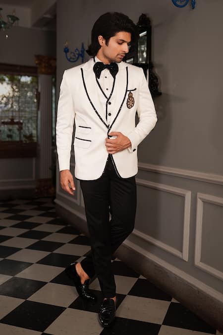 Yajy By Aditya Jain White Pants Italian Suiting, Shirt Shinning Fabric, Rish Embroidered And Set Online at Aza Fashions Yajy By Aditya Jain_White Pants Italian Suiting, Shirt Shinning Fabric, Rish Embroidered And Set _Online_at_Aza_Fashions