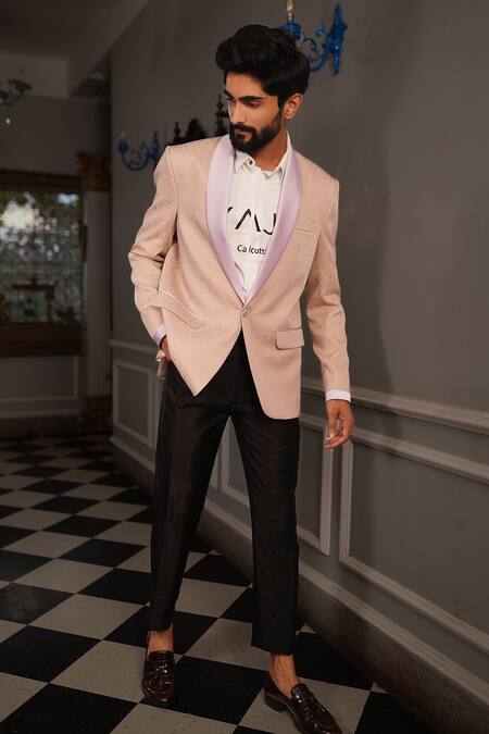 YAJY by Aditya Jain Pink Tuxedo Italian Suiting Textured Pattern Floral Vani