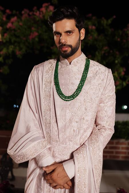 Yajy By Aditya Jain_Purple Churidar Stretch Cotton, Kurta And Dupatta Bharata Embroidered Set _Online_at_Aza_Fashions