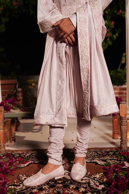 Buy_Yajy By Aditya Jain_Purple Churidar Stretch Cotton, Kurta And Dupatta Bharata Embroidered Set _Online_at_Aza_Fashions