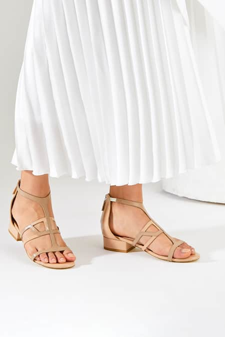 Buy Beige Cutwork Ophelia Strappy Open Toe Block Heel by OCEEDEE