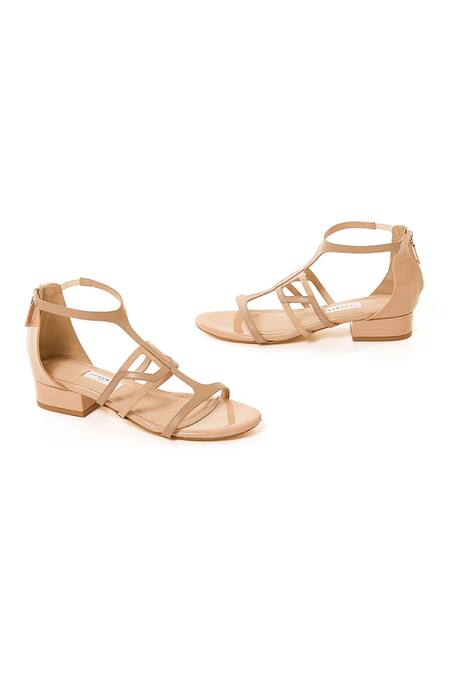 Oceedee_Beige Cutwork Ophelia Strappy Open Toe Block Heel_Online_at_Aza_Fashions