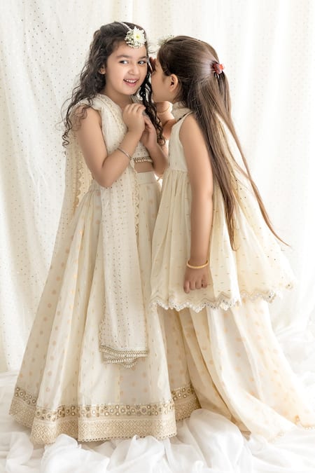 Buy_Chotibuti_Ivory Cotton Pearls, Tassels, Sequins Embroidered Lehenga Set _Online_at_Aza_Fashions