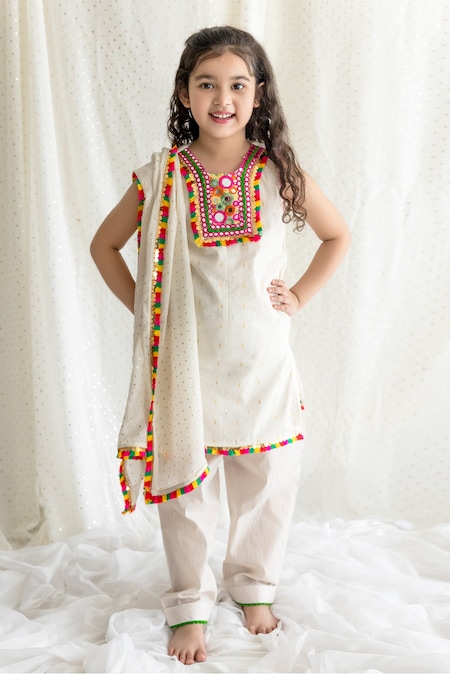 Chotibuti Ivory Cotton Mirrors Work Kurta Salwar Set 