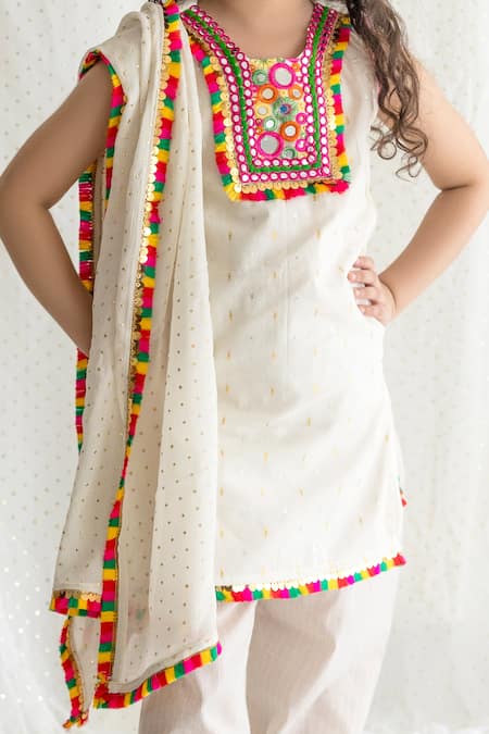 Buy_Chotibuti_Ivory Cotton Mirrors Work Kurta Salwar Set _Online_at_Aza_Fashions