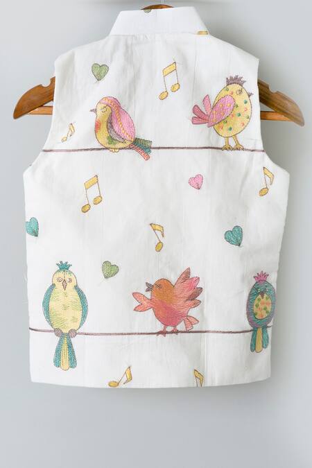 Buy_Chotibuti_Off White Cotton Embroidery Bird Bundi And Kurta Set _Online_at_Aza_Fashions