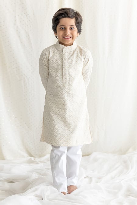 Shop_Chotibuti_Off White Cotton, Lycra Sequins Embroidered Kurta And Pant Set _at_Aza_Fashions