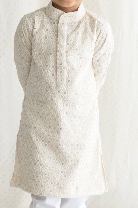 Buy_Chotibuti_Off White Cotton, Lycra Sequins Embroidered Kurta And Pant Set _Online_at_Aza_Fashions