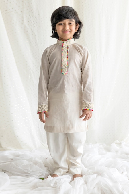 Chotibuti Off White Cotton, Lycra Embroidery Kurta And Pant Set 