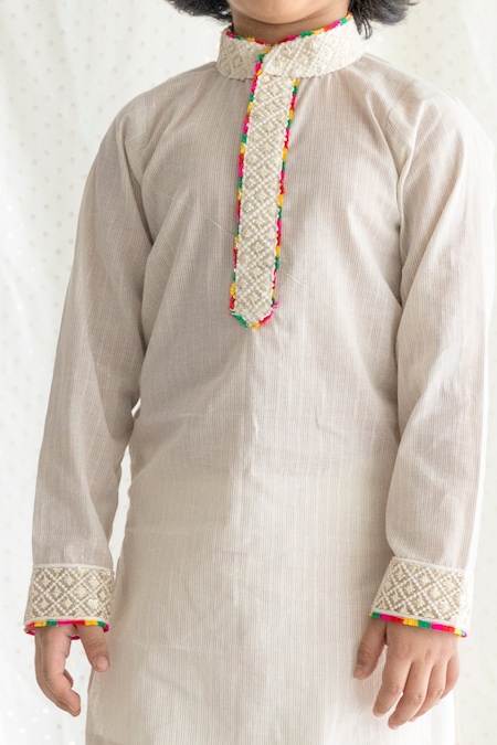 Buy_Chotibuti_Off White Cotton, Lycra Embroidery Kurta And Pant Set _Online_at_Aza_Fashions