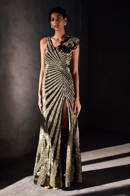 lolokoko Fashion Women Gown Dark Green, Green, Gold Dress - Buy lolokoko  Fashion Women Gown Dark Green, Green, Gold Dress Online at Best Prices in  India | Flipkart.com