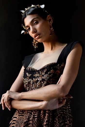 Buy_Geisha Designs_Brown Viscose And Polyester Beads & Cutdana Round Elayn Embroidered Gown _Online_at_Aza_Fashions