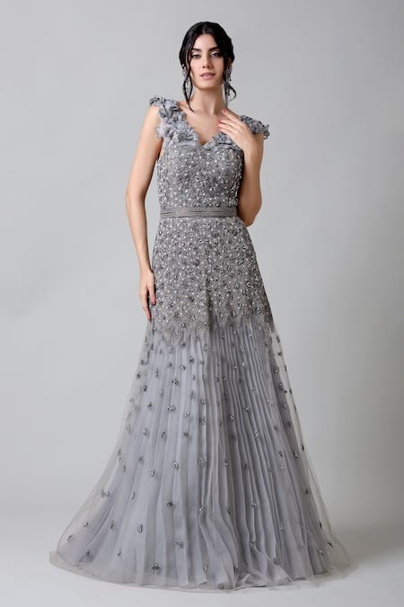 Ladies Fully Embroidered Silver Net Gown, Size : XL, Occasion : Party Wear  at Rs 7,999 / Piece in delhi