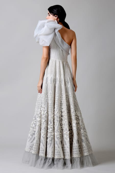 Shop Geisha Designs Off White Nylon, Polyester And Viscose Sequin & Crystals One Shiraz Gown at Aza Fashions Shop_Geisha Designs_Off White Nylon, Polyester And Viscose Sequin & Crystals One Shiraz Gown _at_Aza_Fashions