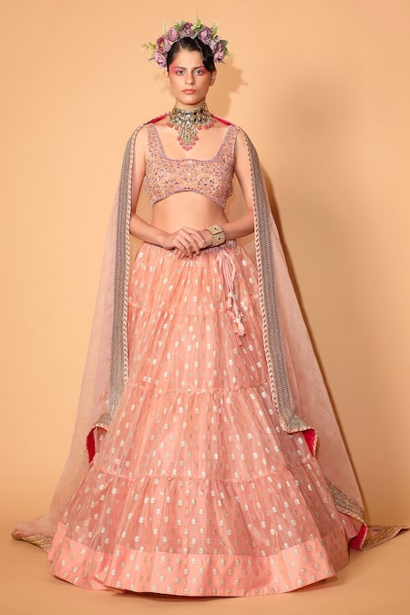 Neha Khullar Banarasi Organza Tiered Lehenga Set 