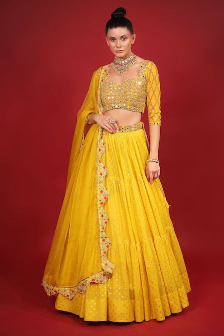 Neha Khullar Banarasi Chanderi Tiered Lehenga Set 