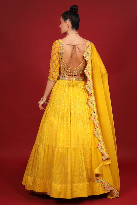 Neha Khullar Banarasi Chanderi Tiered Lehenga Set 