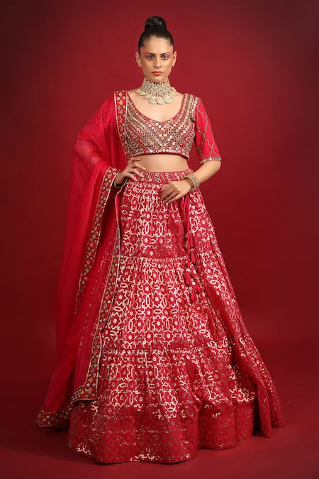 Neha Khullar Banarasi Chanderi Tiered Bridal Lehenga Set 