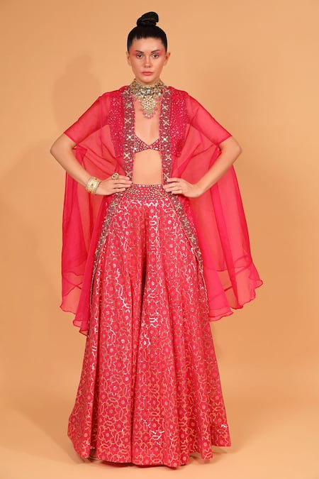 Neha Khullar Banarasi Chanderi Sharara Set With Cape 