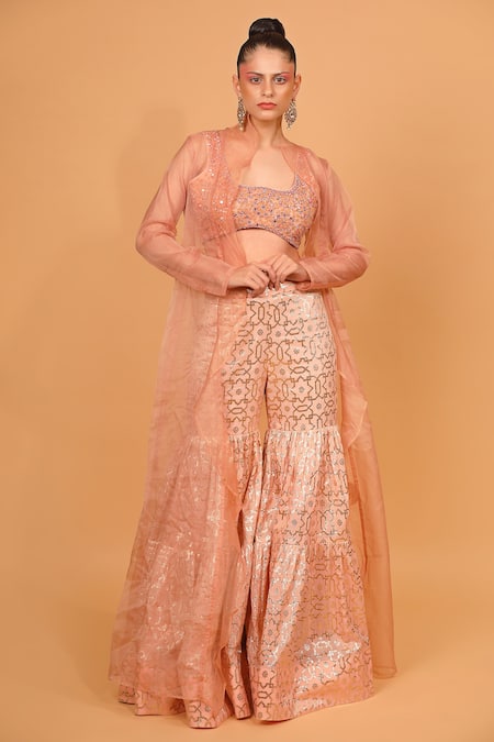 Neha Khullar Banarasi Chanderi Sharara Set With Cape 