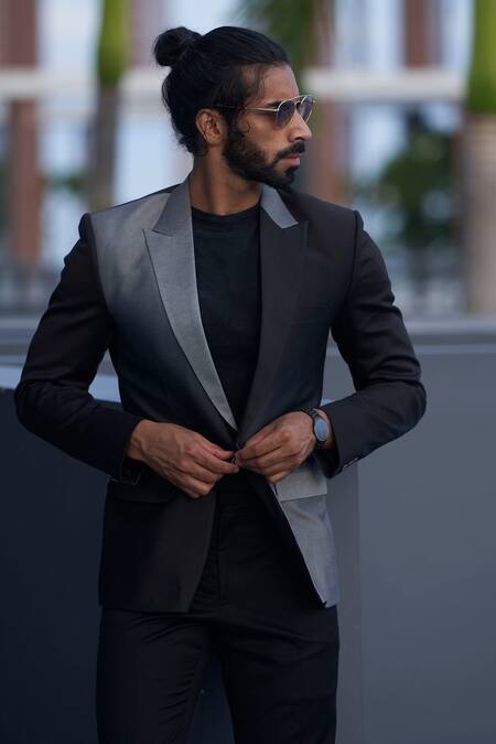Buy_Agape_Grey Suiting Plain Ombre Blazer_Online_at_Aza_Fashions