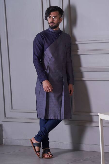Buy_Agape_Blue Handloom Cotton Geometric Embroidered Kurta Set_Online_at_Aza_Fashions