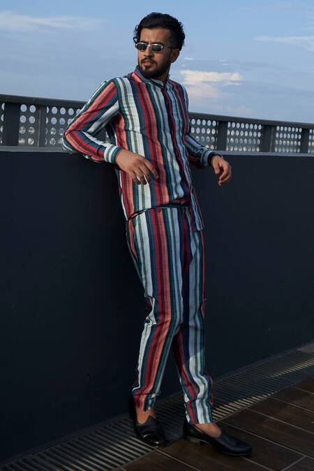 Buy_Agape_Multi Color Cotton Stripe Pattern Pant Set_Online_at_Aza_Fashions