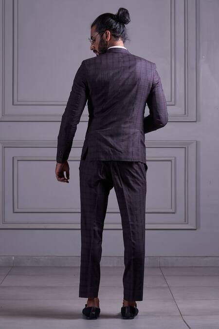 Shop Agape Brown Suiting Checkered Pattern Set at Aza Fashions Shop_Agape_Brown Suiting Checkered Pattern Set_at_Aza_Fashions