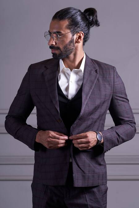 Buy Agape Brown Suiting Checkered Pattern Set Online at Aza Fashions Buy_Agape_Brown Suiting Checkered Pattern Set_Online_at_Aza_Fashions