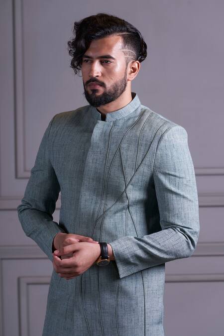 Buy_Agape_Green Silk Cording Sherwani Set_Online_at_Aza_Fashions