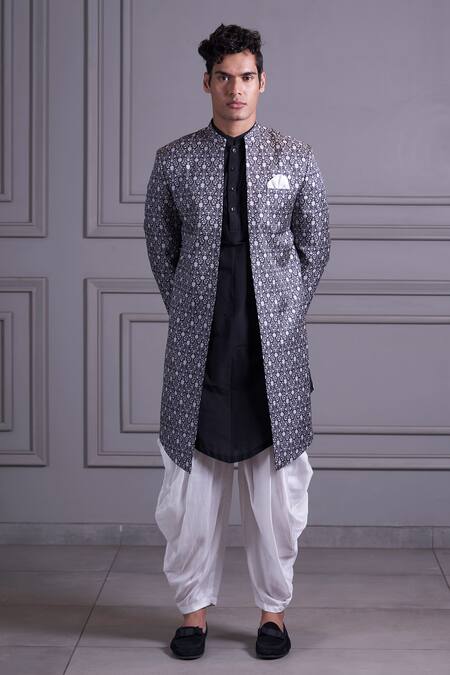 Buy_Agape_Black Digital Print Achkan Set_Online_at_Aza_Fashions