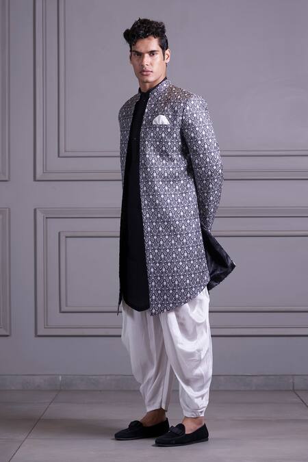 Shop_Agape_Black Digital Print Achkan Set_Online_at_Aza_Fashions