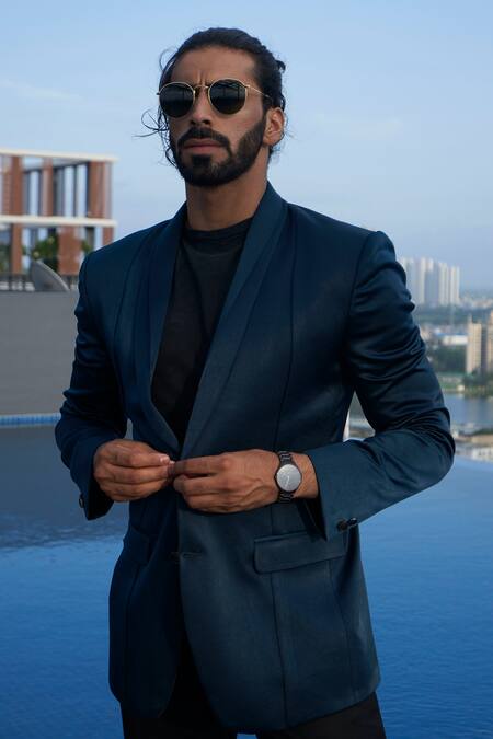 Buy Agape Green Suiting Plain Double Collar Blazer Online at Aza Fashions Buy_Agape_Green Suiting Plain Double Collar Blazer_Online_at_Aza_Fashions