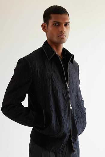 Countrymade_Black Cotton Silk Infinity Quilt Bomber Jacket_Online_at_Aza_Fashions
