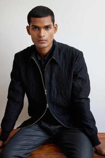 Buy_Countrymade_Black Cotton Silk Infinity Quilt Bomber Jacket_Online_at_Aza_Fashions