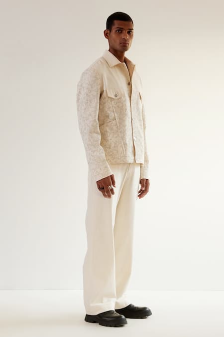 Countrymade Off White Cotton Camouflage Pattern Camo Block Print Denim Jacket Online at Aza Fashions Countrymade_Off White Cotton Camouflage Pattern Camo Block Print Denim Jacket_Online_at_Aza_Fashions