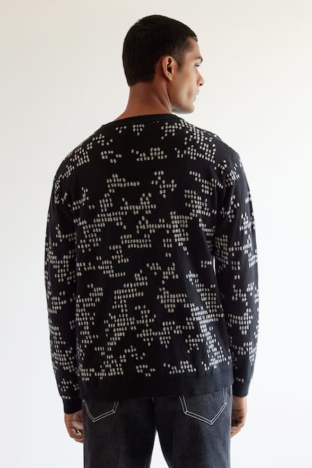 Shop Countrymade Black 100% Cotton Camo Dash Jacquard Sweater at Aza Fashions Shop_Countrymade_Black 100% Cotton Camo Dash Jacquard Sweater_at_Aza_Fashions