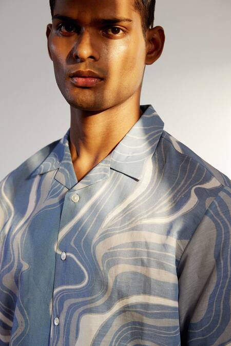 Buy_Countrymade_Blue Linen Abstract Print Shirt_Online_at_Aza_Fashions