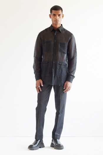 Buy Countrymade Black Linen Sheer Shirt at Aza Fashions Buy_Countrymade_Black Linen Sheer Shirt_at_Aza_Fashions