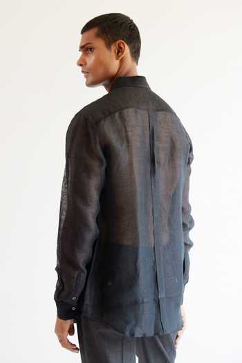 Shop Countrymade Black Linen Sheer Shirt at Aza Fashions Shop_Countrymade_Black Linen Sheer Shirt_at_Aza_Fashions