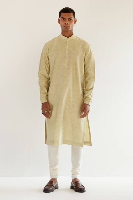 Buy_Countrymade_Green Chanderi Abstract Print Kurta And Churidar Set_Online_at_Aza_Fashions