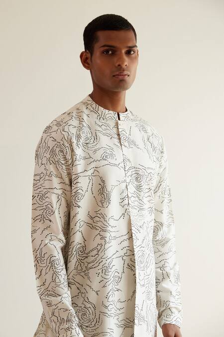 Buy_Countrymade_Cream Satin Chanderi Abstract Print Kurta_Online_at_Aza_Fashions