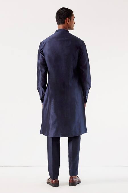 Shop Countrymade Blue Chanderi Abstract Embroidered Kurta And Pant Set at Aza Fashions Shop_Countrymade_Blue Chanderi Abstract Embroidered Kurta And Pant Set_at_Aza_Fashions