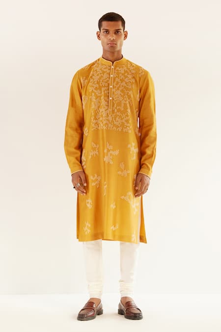 Countrymade Camo V Notch Embroidered Kurta & Churidar Set 