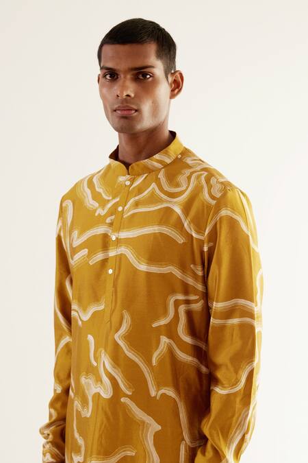 Buy_Countrymade_Yellow Silk Desert Print Kurta Set_Online_at_Aza_Fashions