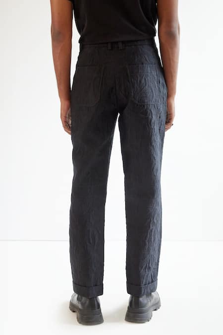 Shop Countrymade Black Cotton Silk Infinity Pattern Quilted Trousers at Aza Fashions Shop_Countrymade_Black Cotton Silk Infinity Pattern Quilted Trousers_at_Aza_Fashions