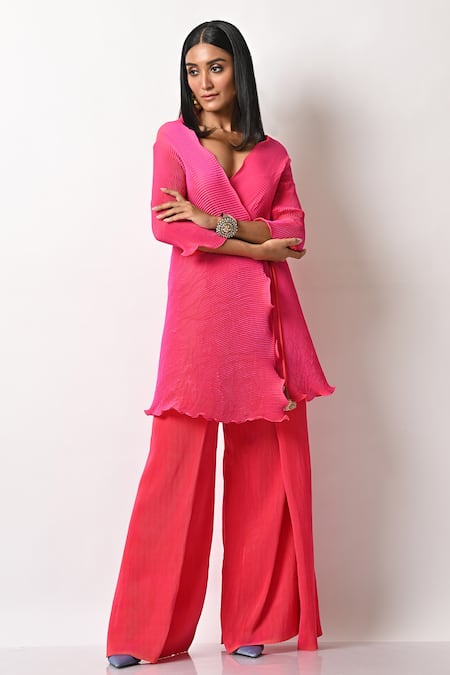 Kiran Uttam Ghosh Pleated Wide Leg Trousers 